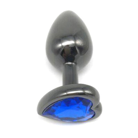 BDStyle Heart Jeweled Black Steel Butt Plug Medium Premium Anal Stimulation - Butt Plugs