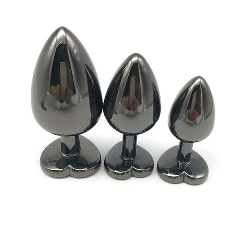 BDStyle Heart Jeweled Black Steel Butt Plug Medium Premium Anal Stimulation - Butt Plugs