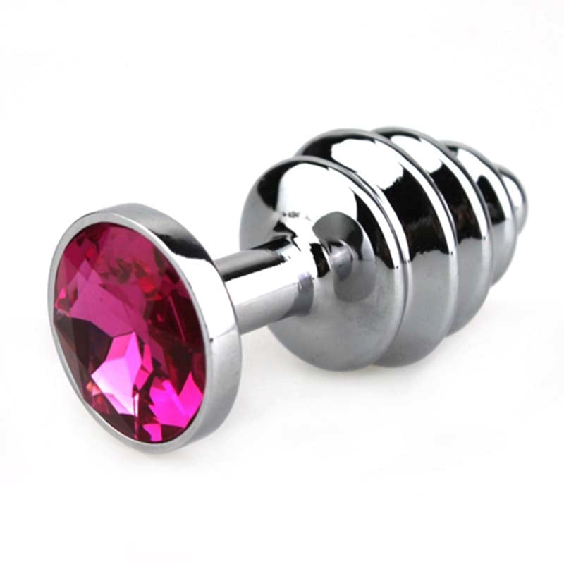 BDStyle Ribbed Anal Rocket Plug Gemmed Surgical Steel with Gem - Masks And Blindfolds
