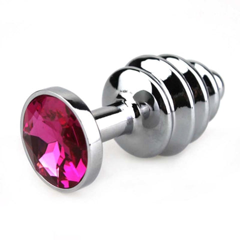 BDStyle Ribbed Anal Rocket Plug Gemmed Surgical Steel with Gem - Masks And Blindfolds