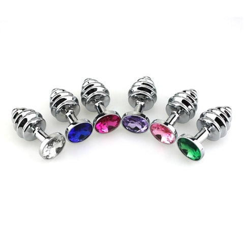 BDStyle Ribbed Anal Rocket Plug Gemmed Surgical Steel with Gem - Masks And Blindfolds