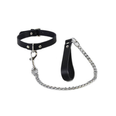 Hells Couture Slave Bondage Collar with Lead Genuine Leather Control - Collars and Leads