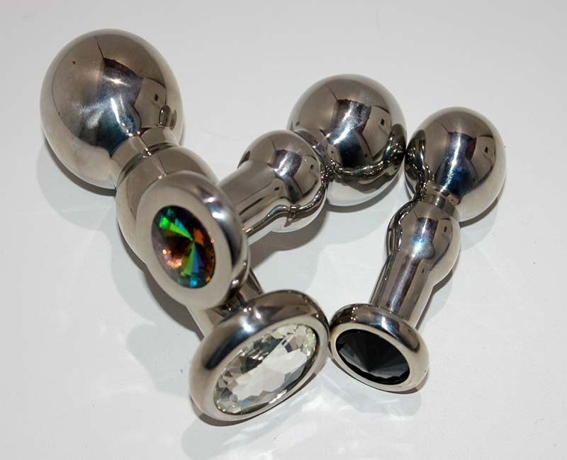 Hells Couture Bang Anal Plug In Medium Steel with Jeweled Base - - Steel Sex Toys