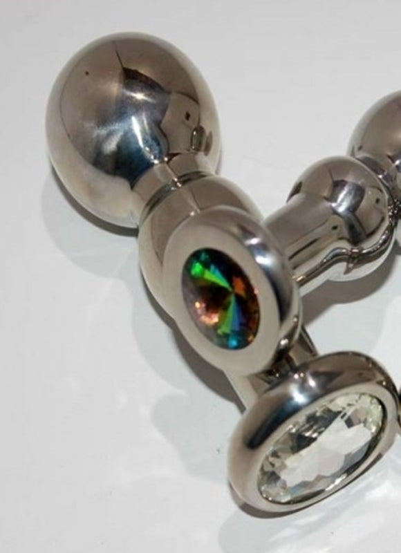 Hells Couture Bang Anal Plug In Medium Steel with Jeweled Base - - Steel Sex Toys