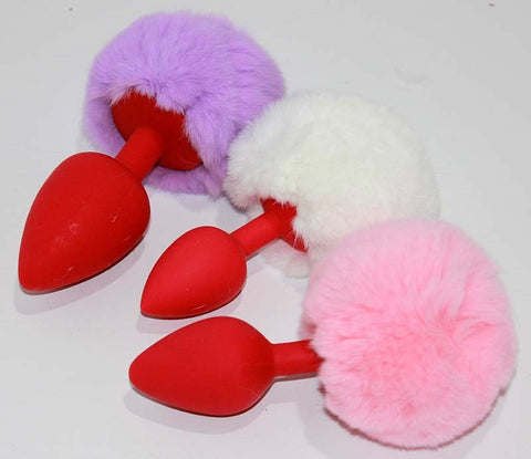 BDStyle Bunny Faux Tail Silicone Anal Plug Medium with Flared Base - Butt Plugs