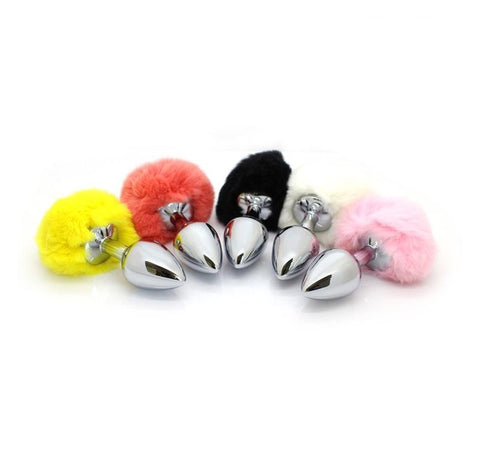 BDStyle Bunny Faux Tail Silver Smooth Butt Plug Medium with Faux Fur Tail - Steel Sex Toys
