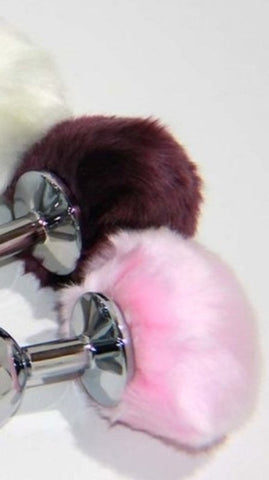 BDStyle Bunny Faux Tail Silver Smooth Butt Plug Medium with Faux Fur Tail - Steel Sex Toys