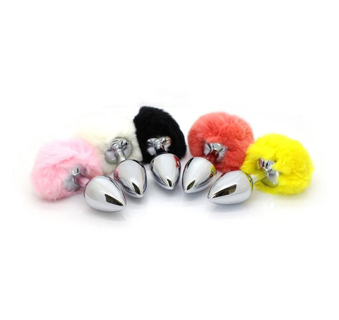 BDStyle Bunny Faux Tail Silver Smooth Butt Plug Small Metal Anal Toy - Steel Sex Toys