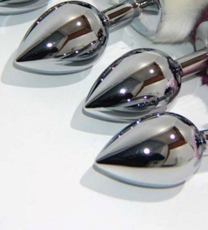 BDStyle Bunny Faux Tail Silver Smooth Butt Plug Small Metal Anal Toy - - Steel Sex Toys