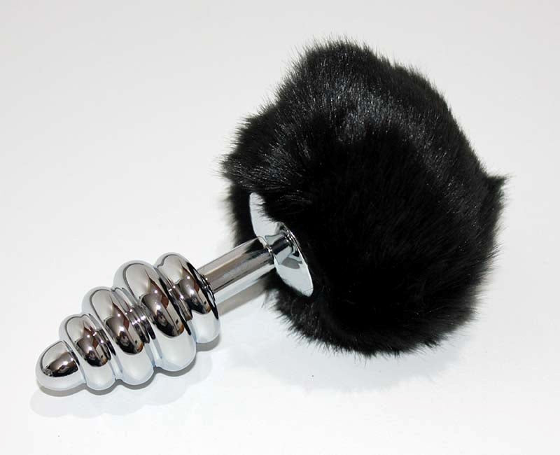 BDStyle Bunny Tail Silver Ribbed Butt Plug with Stimulating Texture - - Realistic Dildos
