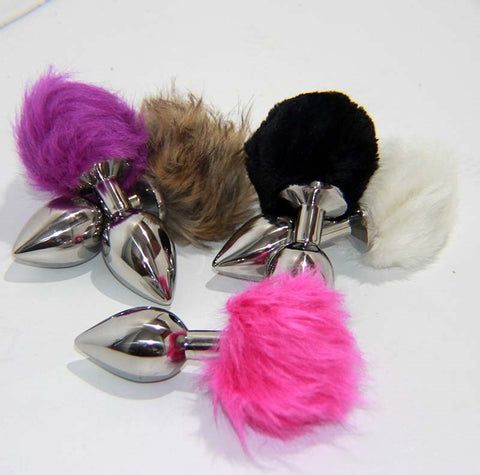 Hells Couture Stainless Steel Sensations Crazy Rabbit Tail Butt Plug - Remote Control Vibrators