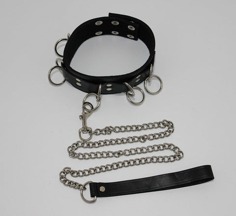 Hells Couture FairVilla Ladies Bondage Collar with O Rings and Lead Genuine Leather - Collars and Leads