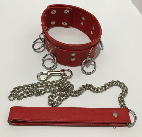 Hells Couture FairVilla Ladies Bondage Collar with O Rings and Lead Genuine Leather - Collars and Leads