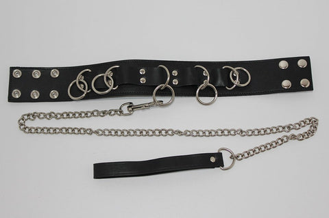 Hells Couture FairVilla Ladies Bondage Collar with O Rings and Lead Genuine Leather - Collars and Leads