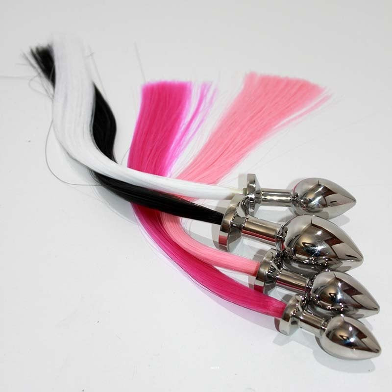 Hells Couture Captivating Faux Horse Tail Steel Butt Plug Medium Fantasy - - Steel Sex Toys