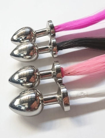 Hells Couture Captivating Faux Horse Tail Steel Butt Plug Medium Fantasy - Steel Sex Toys