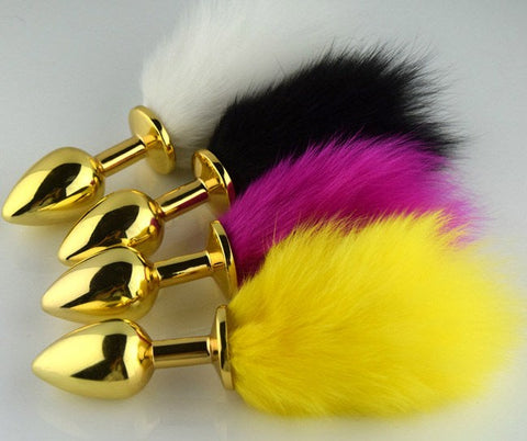 BDStyle Faux Rabbit Tail Butt Plug Gold Medium Weighted Metal Design - Steel Sex Toys