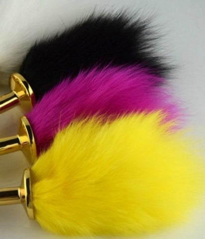 BDStyle Faux Rabbit Tail Butt Plug Gold Medium Weighted Metal Design - Steel Sex Toys