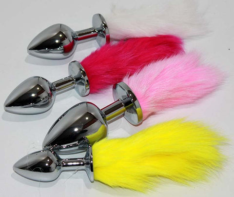 BDStyle Faux Rabbit Tail Butt Plug Silver Small with Faux Rabbit Fur Tail - Steel Sex Toys