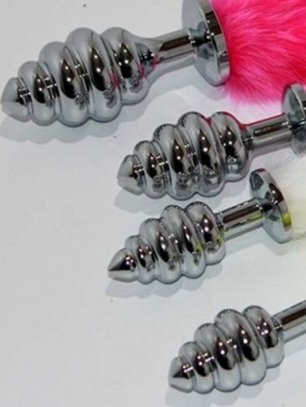 BDStyle Faux Rabbit Tail Ribbed Butt Plug Silver Small Beginner Metal Anal - - Steel Sex Toys