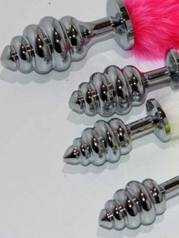 BDStyle Faux Rabbit Tail Ribbed Butt Plug Silver Small Beginner Metal Anal - Steel Sex Toys