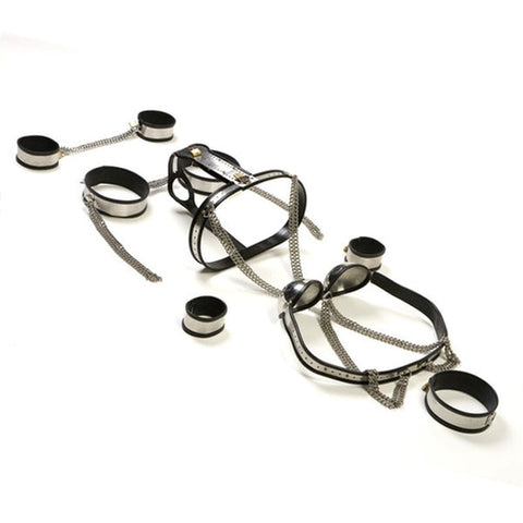 BDStyle Female Full Body Chastity Complete Metal Restraint Control System - Waterproof Vibrators