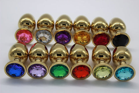 Hells Couture Golden Gemmed Medium Butt Plug Medical Grade Steel - Steel Sex Toys
