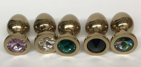 Hells Couture Golden Gemmed Medium Butt Plug Medical Grade Steel - Steel Sex Toys