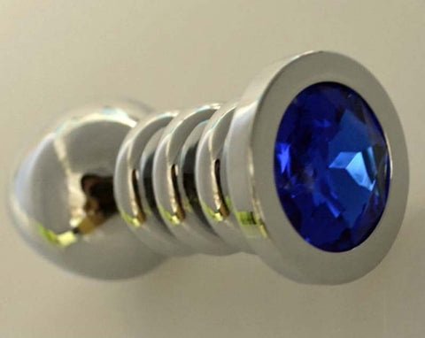 Hells Couture Ribbler Metal Jeweled Anal Plug Large with Triple Ribs - Steel Sex Toys