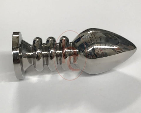 Hells Couture Ribbler Metal Jeweled Large Anal Plug Triple Ribbed Steel - Breast and Nipple Toys