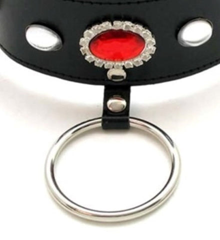 BDStyle Jewelled Fetish Collar With O Ring Red Jewel Lockable Design - Collars and Leads