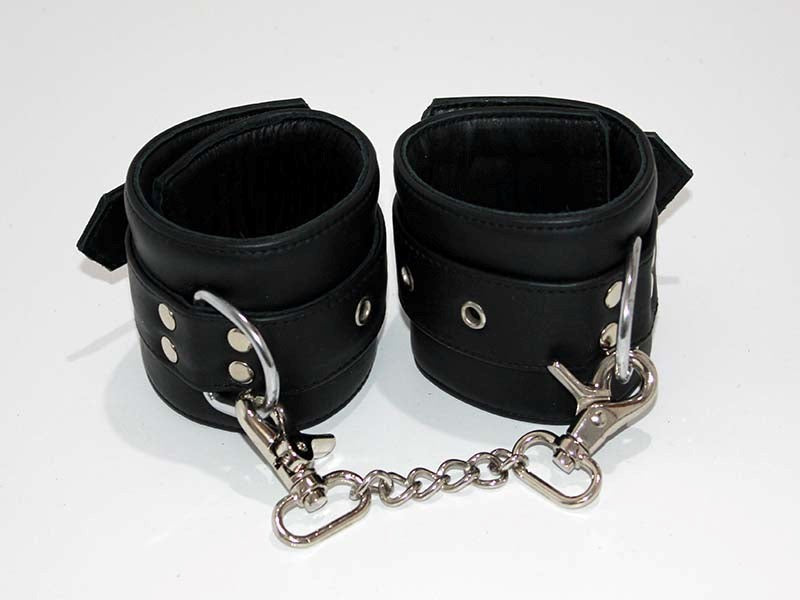Leather Studded Wrist Cuffs With Chains - - Cuffs and Restraints