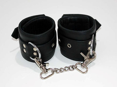 Hells Couture Leather Studded Wrist Cuffs With Chains Premium BDSM Restraint - Cuffs and Restraints
