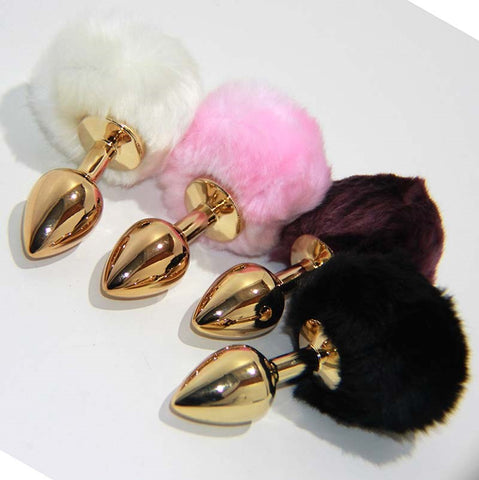 Hells Couture March Hare Faux Tail Metal Gold Butt Plug Small Metal Design - Anal Beads and Balls