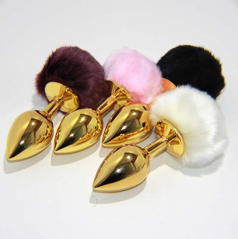 Hells Couture March Hare Faux Tail Metal Gold Butt Plug Small Metal Design - - Anal Beads and Balls