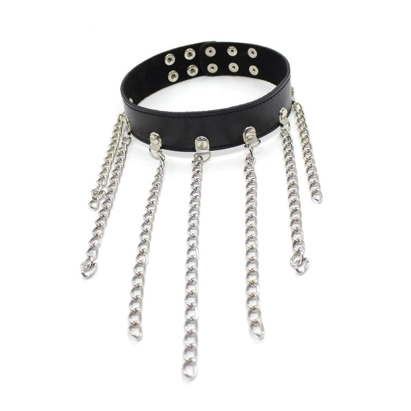 BDStyle Neck Collar With Chains Premium Leather BDSM Restraint - Collars and Leads