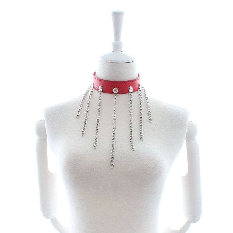 BDStyle Neck Collar With Chains Premium Leather BDSM Restraint - Collars and Leads