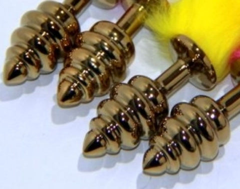 BDStyle Neon Rabbit Tail Butt Plug Gold Small with Vibrant Tail - Butt Plugs
