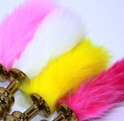 BDStyle Neon Rabbit Tail Butt Plug Gold Small with Vibrant Tail - Butt Plugs