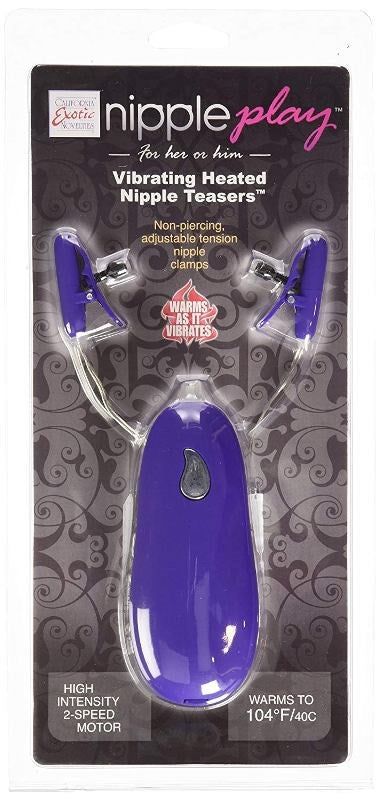 California Exotics Nipple Play Vibrating Heated Nipple Teasers Purple Dual Heat - Nipple and Clit Clamps