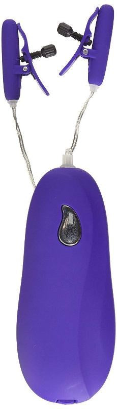 California Exotics Nipple Play Vibrating Heated Nipple Teasers Purple Dual Heat - Nipple and Clit Clamps