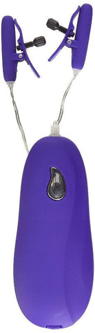 California Exotics Nipple Play Vibrating Heated Nipple Teasers Purple Dual Heat - Nipple and Clit Clamps
