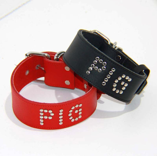 Pigs Leather BDSM Collar - - Collars and Leads