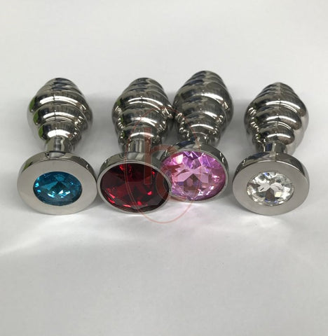 Hells Couture Ribbed Jewelled Butt Plug Medium Surgical Steel Design - Rabbit Vibrators