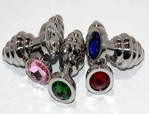 Hells Couture Ribbed Jewelled Butt Plug Small Medical Grade Steel - Fancy Dress Ups
