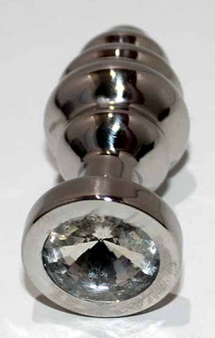 Hells Couture Ribbed Jewelled Butt Plug Small Medical Grade Steel - Fancy Dress Ups