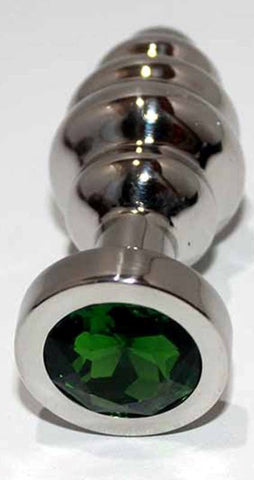 Hells Couture Ribbed Jewelled Butt Plug Small Medical Grade Steel - Fancy Dress Ups