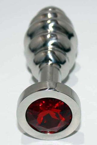 Hells Couture Ribbed Jewelled Large Butt Plug Medical Grade Steel - Steel Sex Toys