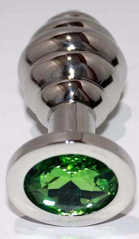 Hells Couture Ribbed Jewelled Large Butt Plug Medical Grade Steel - Steel Sex Toys