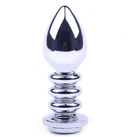 BDStyle Ribbler Metal Jeweled Butt Plug Triple Ribbed Metal Design - G-Spot Vibrators